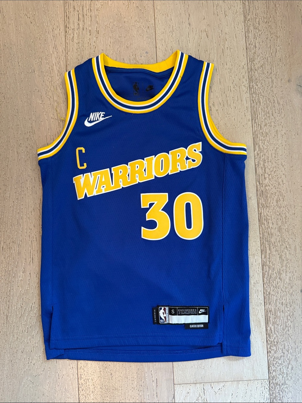 Nike Blue & Yellow Warriors Kids Basketball Jersey - #30